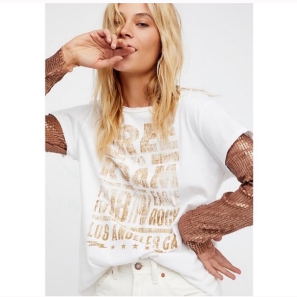 FINALPRICE Free people backstage tee sequin sleeve - Picture 1 of 6